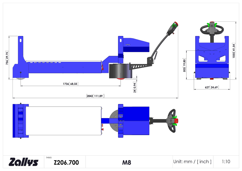 Dimensiones del transportador M8